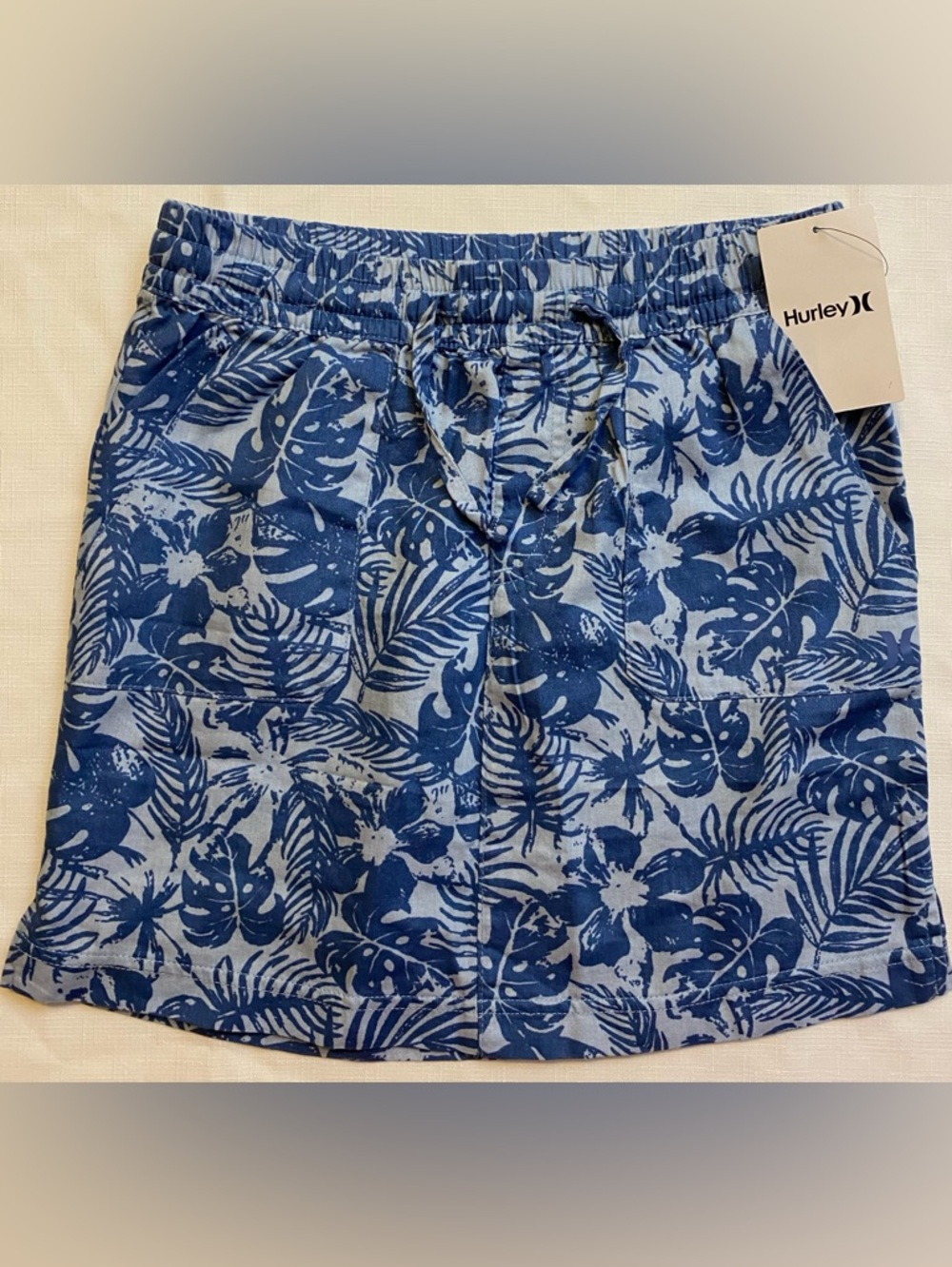New-Hurley Girl’s Pull On Drawstring Skirt Hawaiian Tropical Blue - M 10-12 yrs